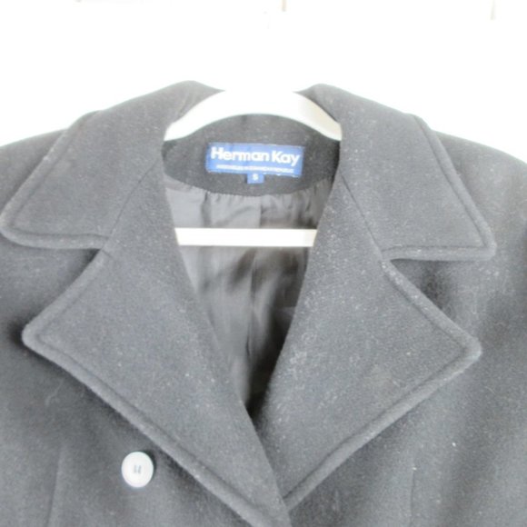 Herman Kay Double Breasted Wool Peacoat Size S Black Notched Collar - Picture 3 of 10